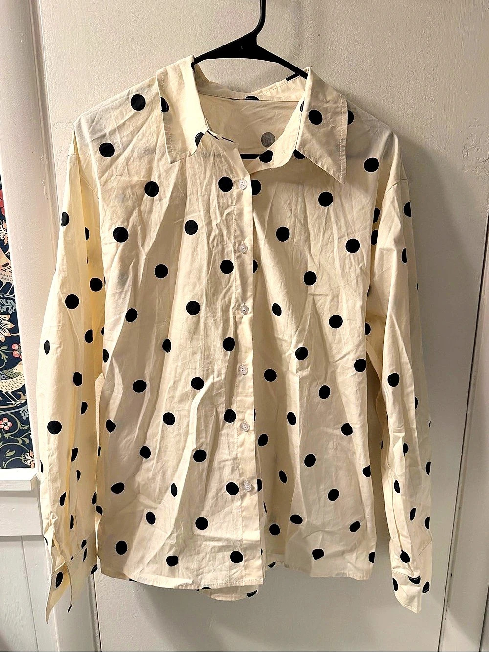 Polka Dot Cotton Button Down in Cream Large